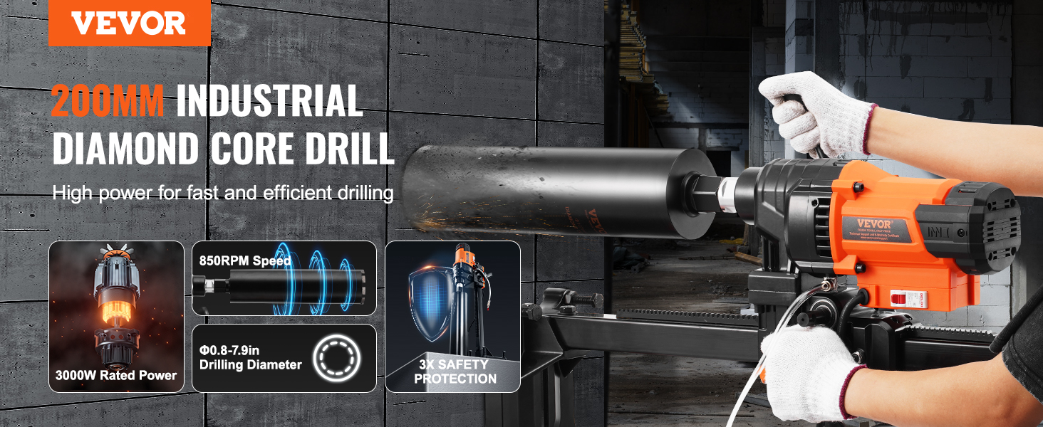 VEVOR Core Drill Machine 0.87.9in Dia 3000W Diamond Core Drill Rig