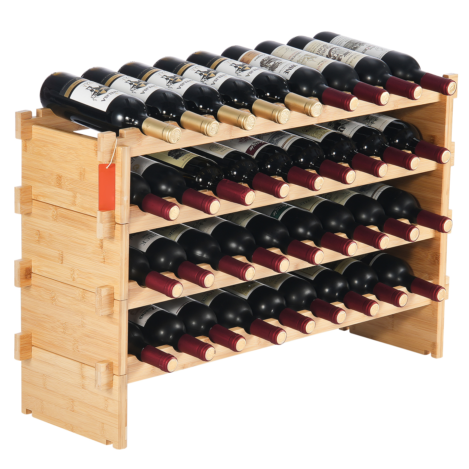 Uimoso 18-72 Bottle Stackable Modular Wine Rack Bamboo Wood Shelf 2-8-Tier
