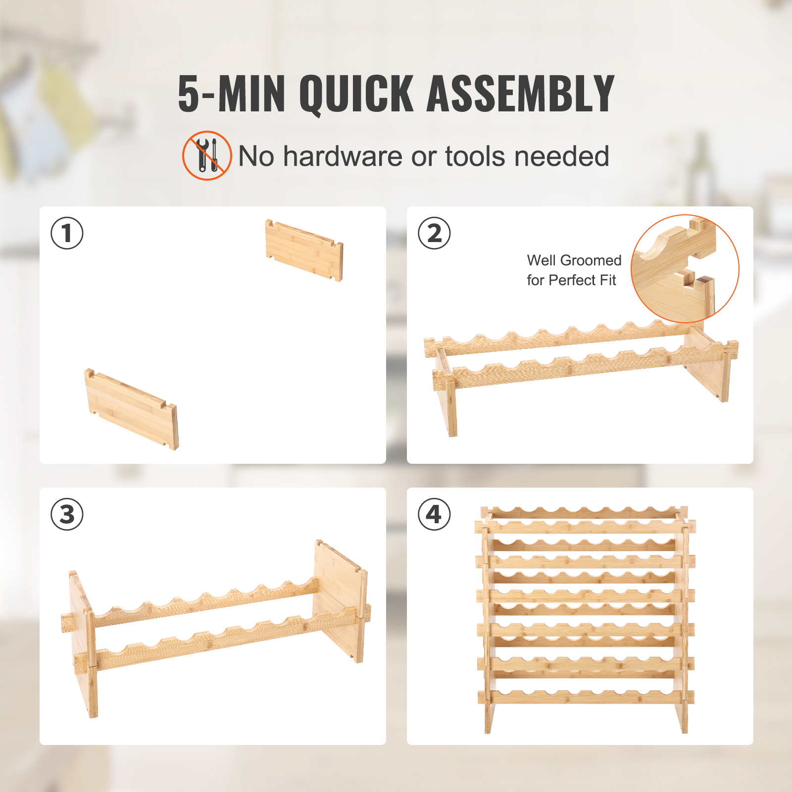Uimoso 48/72Bottle Stackable Modular Wine Rack Bamboo Wood Display ...