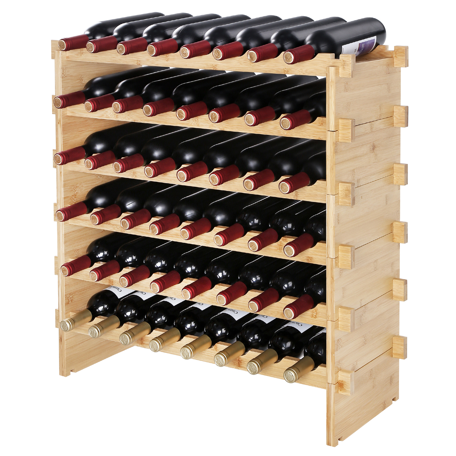 Uimoso 48/72Bottle Stackable Modular Wine Rack Bamboo Wood Display ...