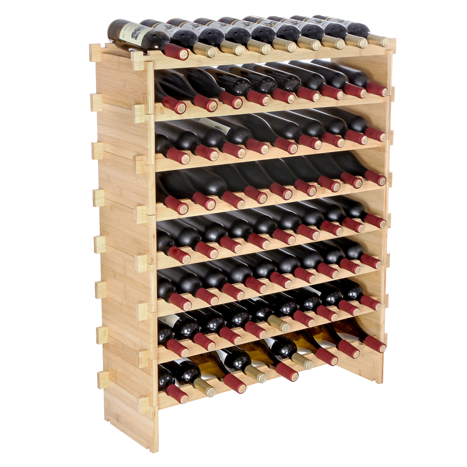 Uimoso 48/72Bottle Stackable Modular Wine Rack Bamboo Wood Display Shelf 6/8Tier