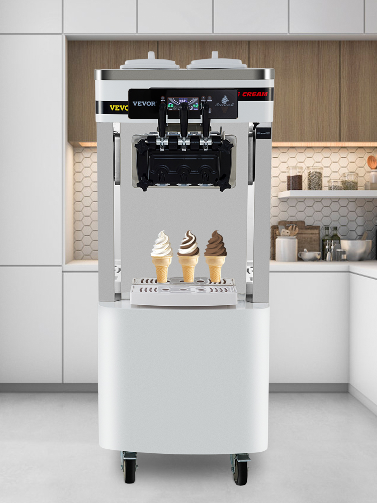Soft Serve Ice Cream Maker Standing Commercial Ice Cream Machine with 7L  Hoppers and 1.8L Cylinders,White