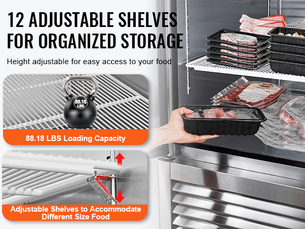 VEVOR Commercial Freezer 60.42 Cu.ft, Reach In 82.5" W Upright Freezer 3 Doors, Auto-Defrost Stainless Steel Reach-in Freezer with 12 Adjustable Shelves, -13 to 5℉ Temp Control, LED Lighting, 4 Wheels