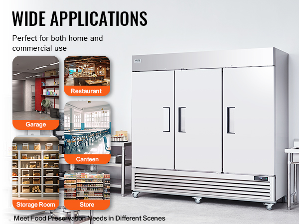 VEVOR Commercial Freezer 60.42 Cu.ft, Reach In 82.5" W Upright Freezer 3 Doors, Auto-Defrost Stainless Steel Reach-in Freezer with 12 Adjustable Shelves, -13 to 5℉ Temp Control, LED Lighting, 4 Wheels