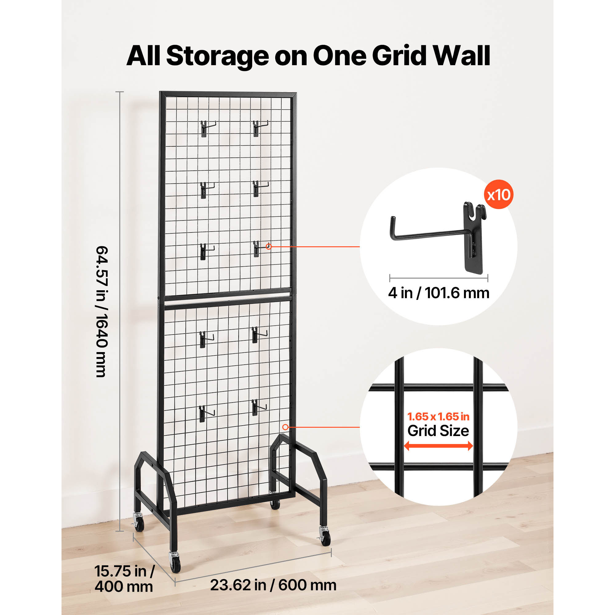 Uimoso 1/2/3 Packs Wire Grid Panel Display Rack with Wheels and Hooks