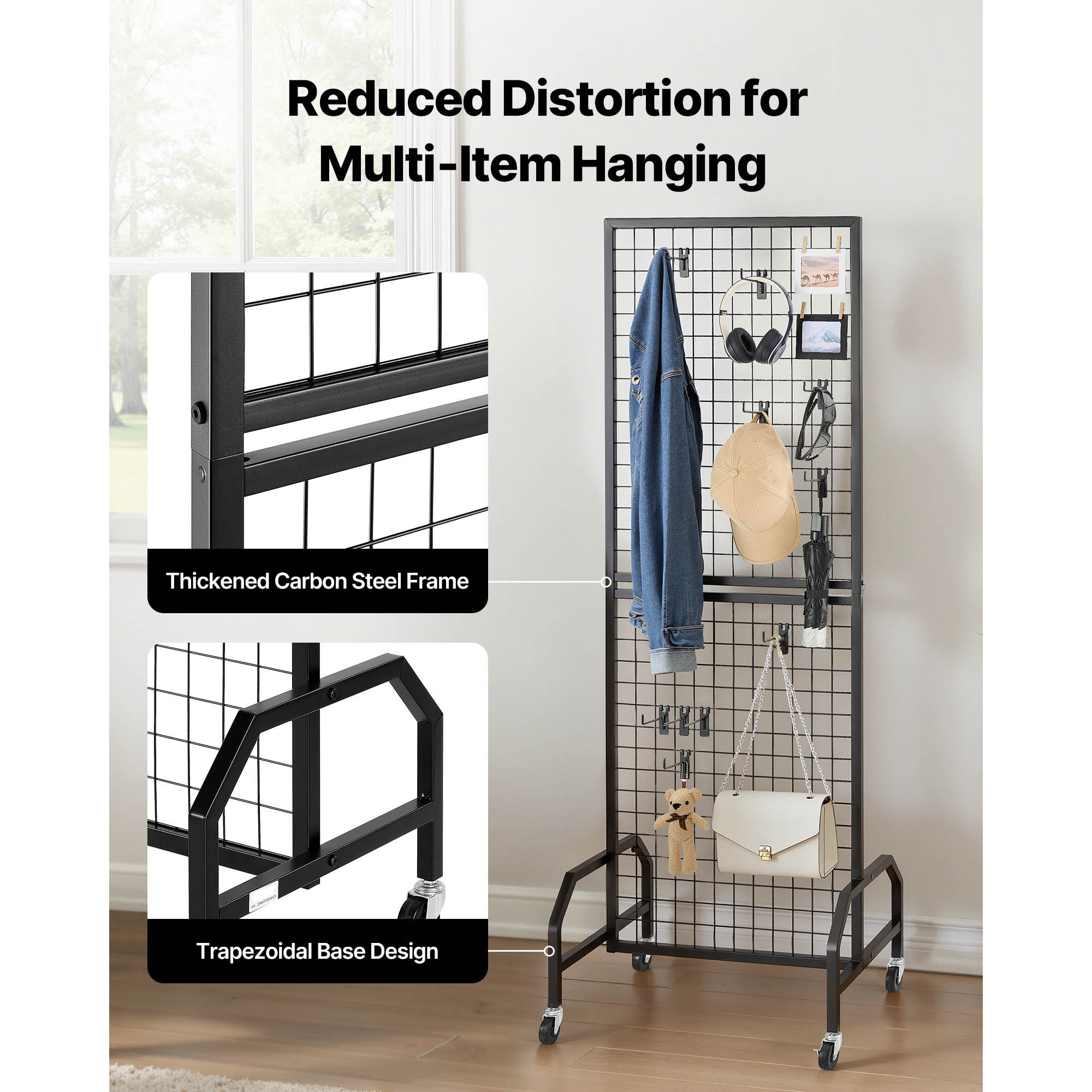 Uimoso 1/2/3 Packs Wire Grid Panel Display Rack with Wheels and Hooks
