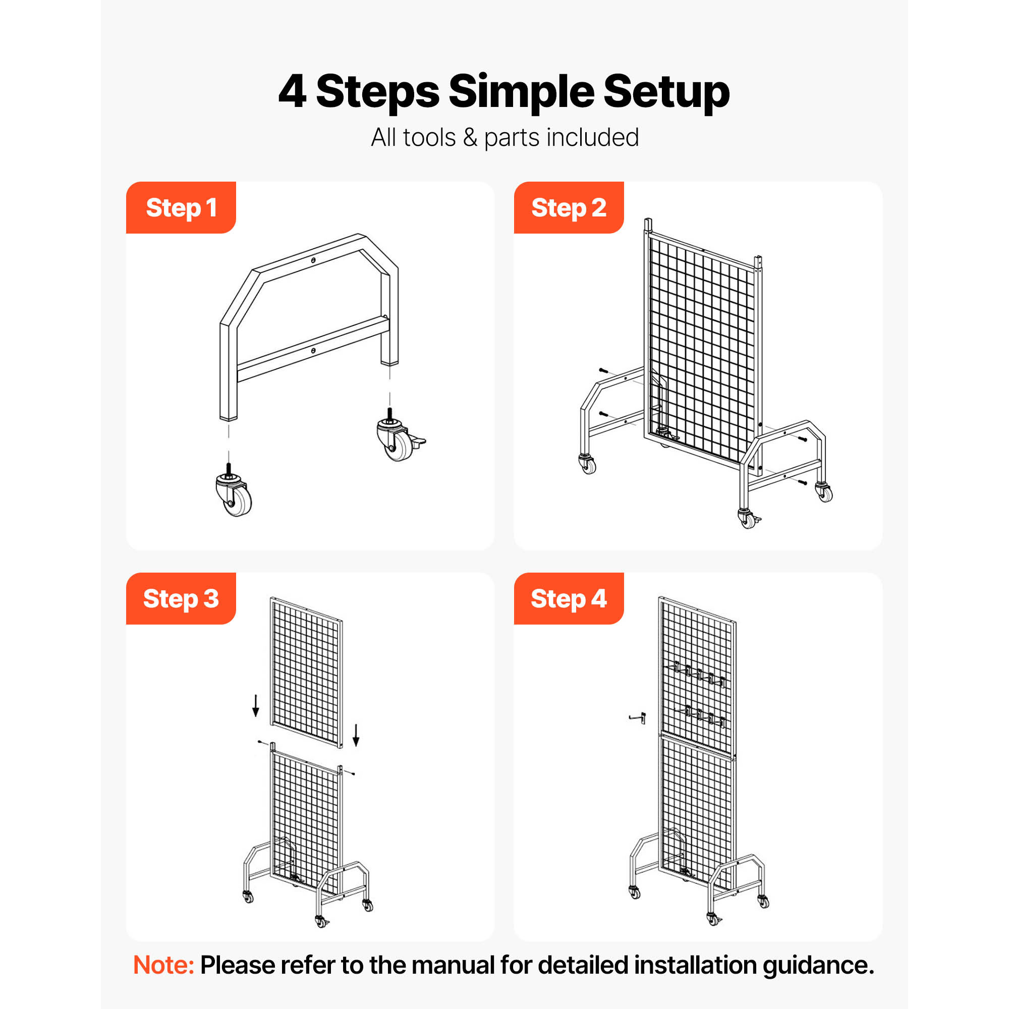 Uimoso 1/2/3 Packs Wire Grid Panel Display Rack with Wheels and Hooks