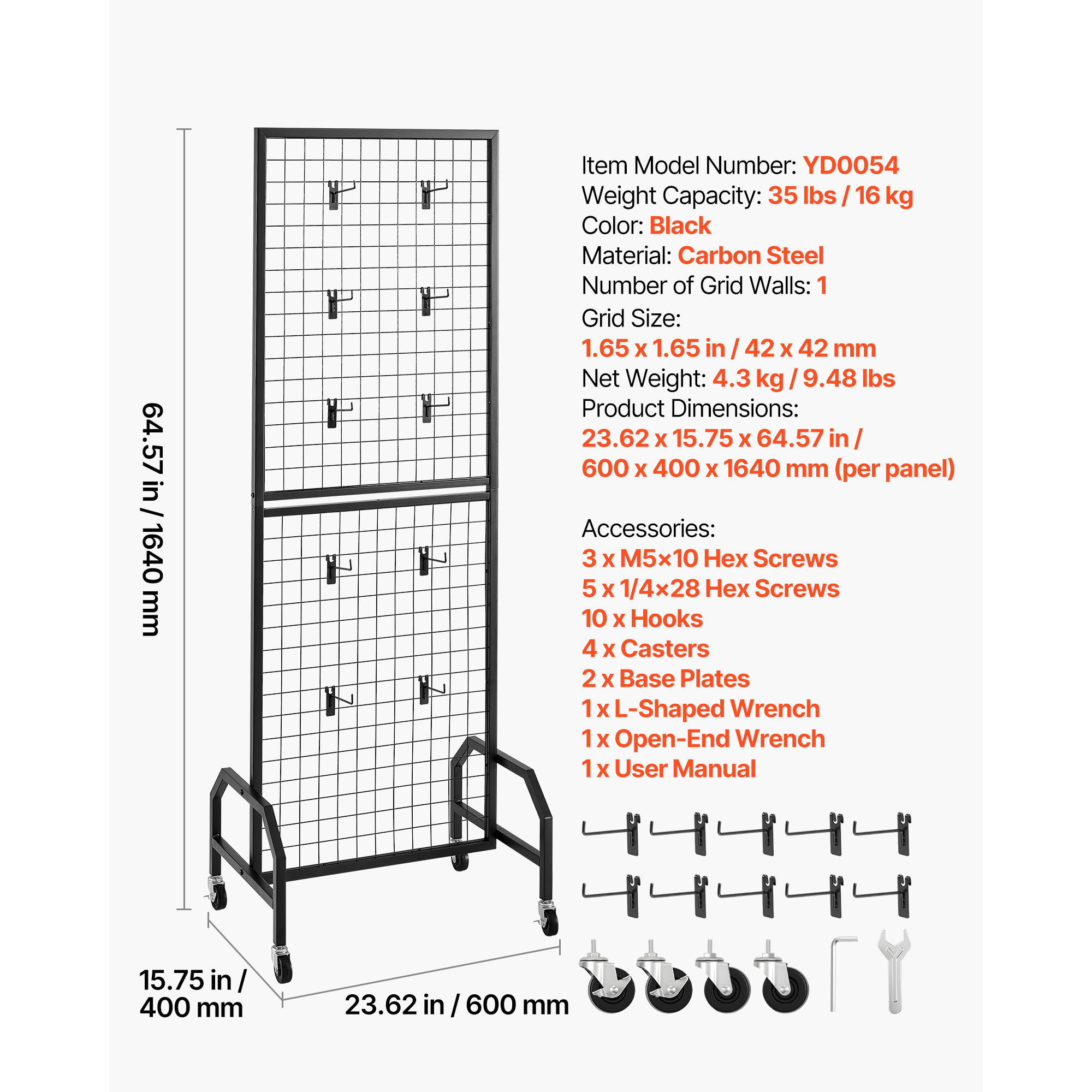Uimoso 1/2/3 Packs Wire Grid Panel Display Rack with Wheels and Hooks