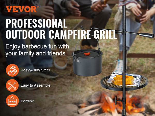 VEVOR Grill Swing, Campfire Cooking Stand 44 Lbs Capacity