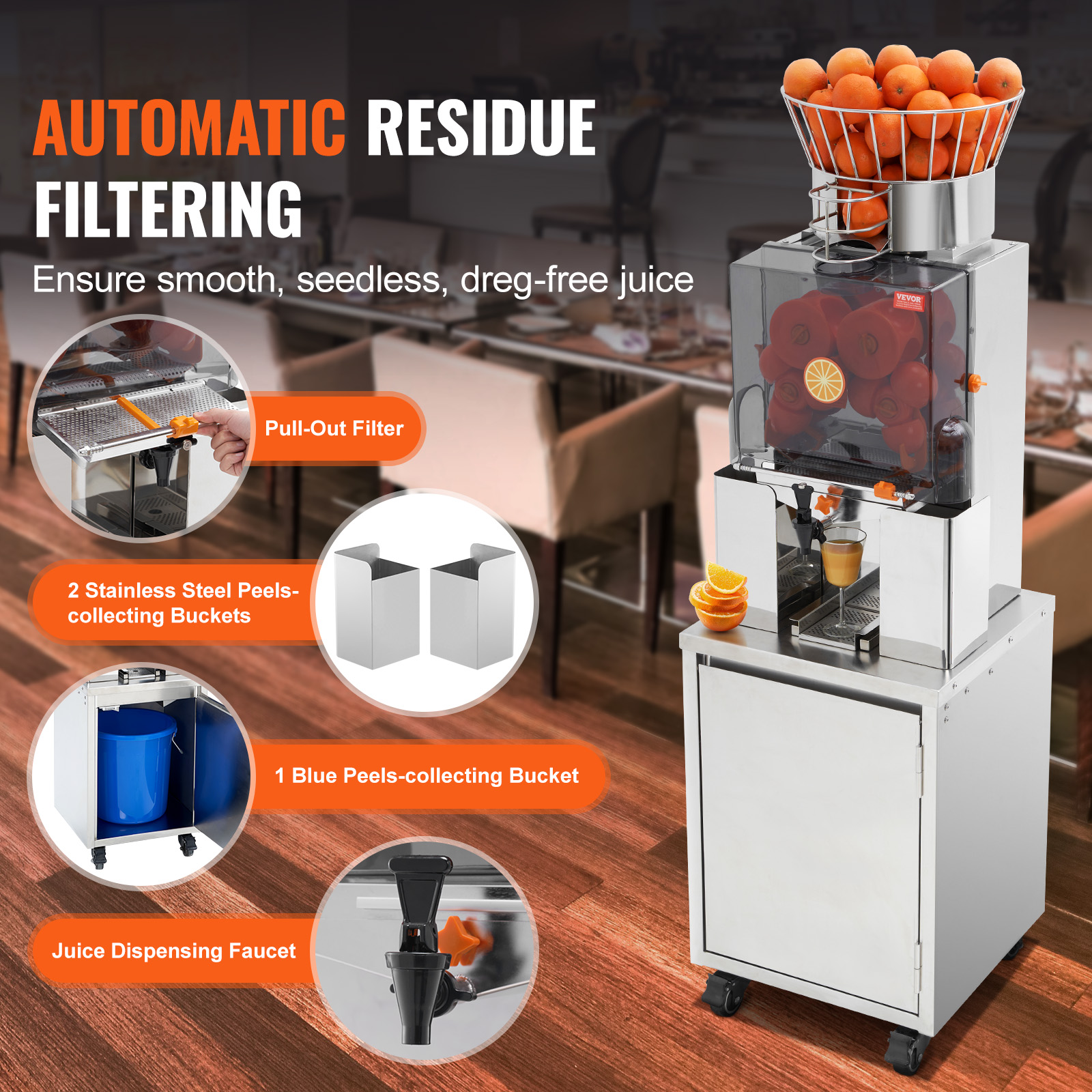 VEVOR Commercial Orange Juicer Machine 120W Juice Squeezer Extractor Filter Box - Picture 54 of 62