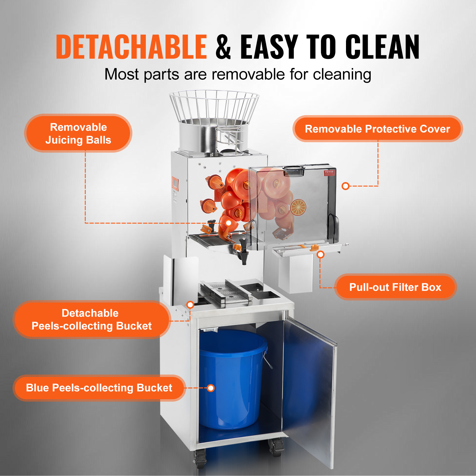 VEVOR Commercial Orange Juicer Machine 120W Juice Squeezer Extractor Filter Box - Picture 55 of 62