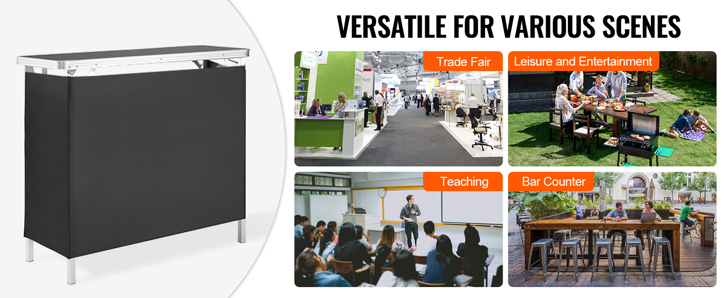 VEVOR portable bar table for versatile scenes like trade fairs, teaching, bar counters, and leisure.