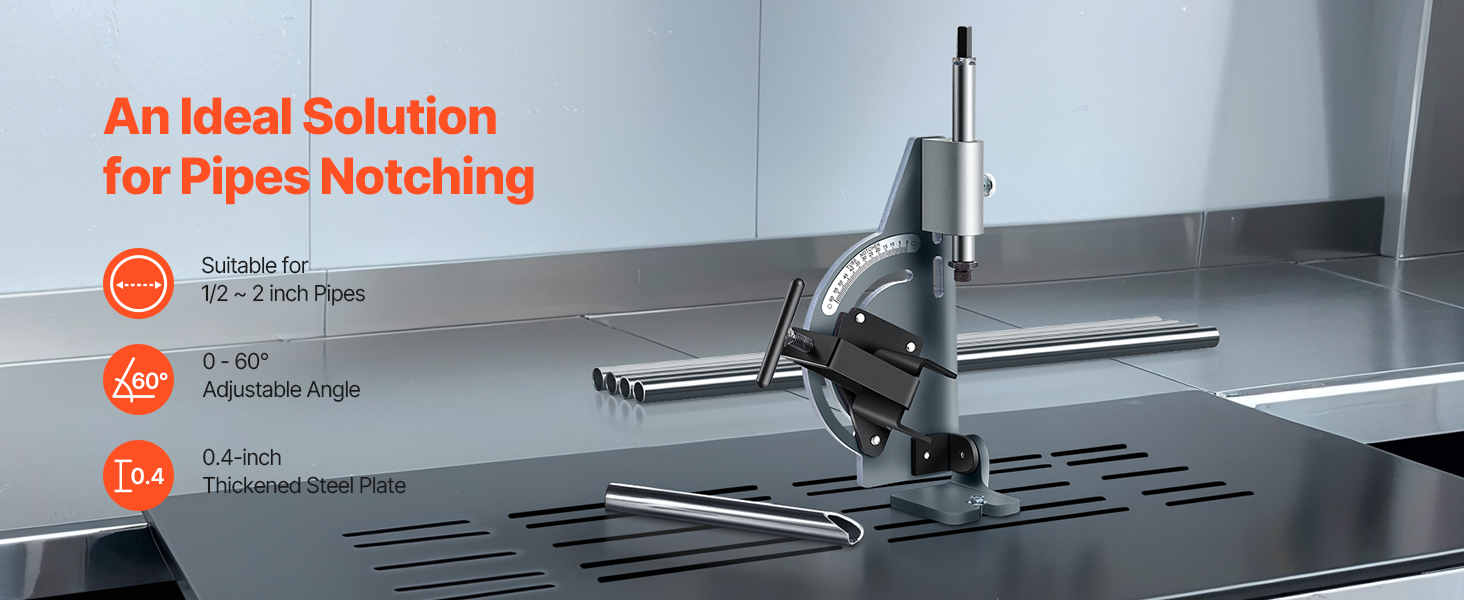 VEVOR Pipe Tube Notcher, 1/2 To 3-inch Tubing Notcher With 0 To 50° Adjustable Angle, Pipe And Tube Notching Tool For Repair Shops, Home Projects, Metalworking