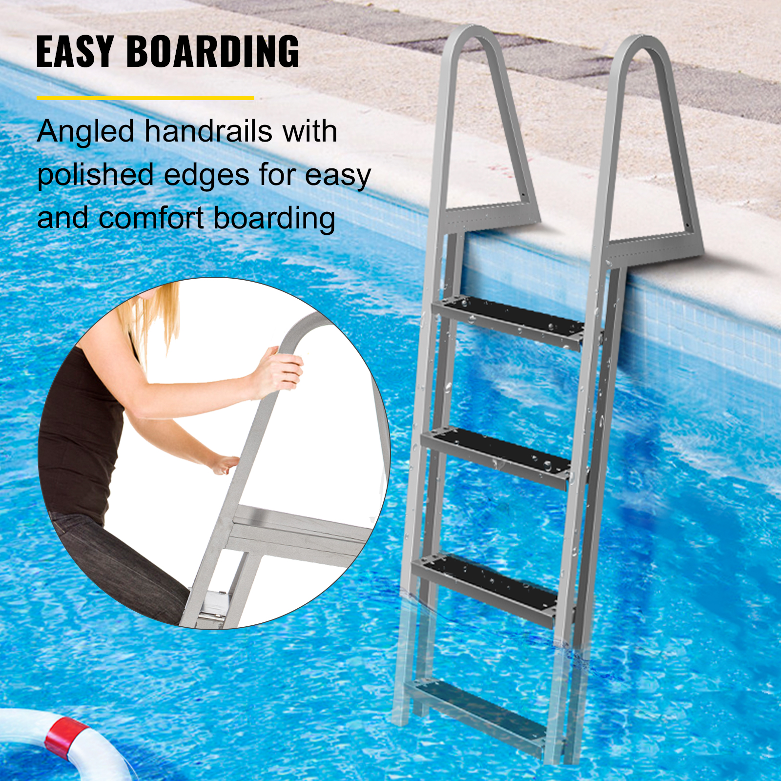 VEVOR Removable Dock Ladder with Rubber Mat, Pontoon Boat Ladder with  Mounting Hardware, Swim Ladder Aluminum 5 Step, Each Step 16