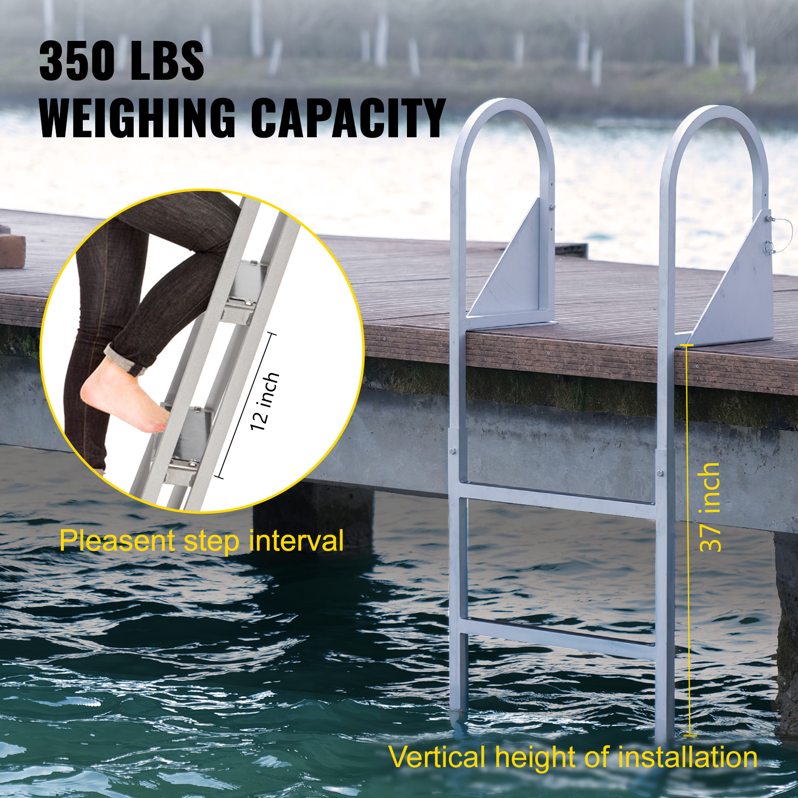 VEVOR Dock Ladders Flip Up, Dock Ladder with Rubber Mat, Swim Ladder ...