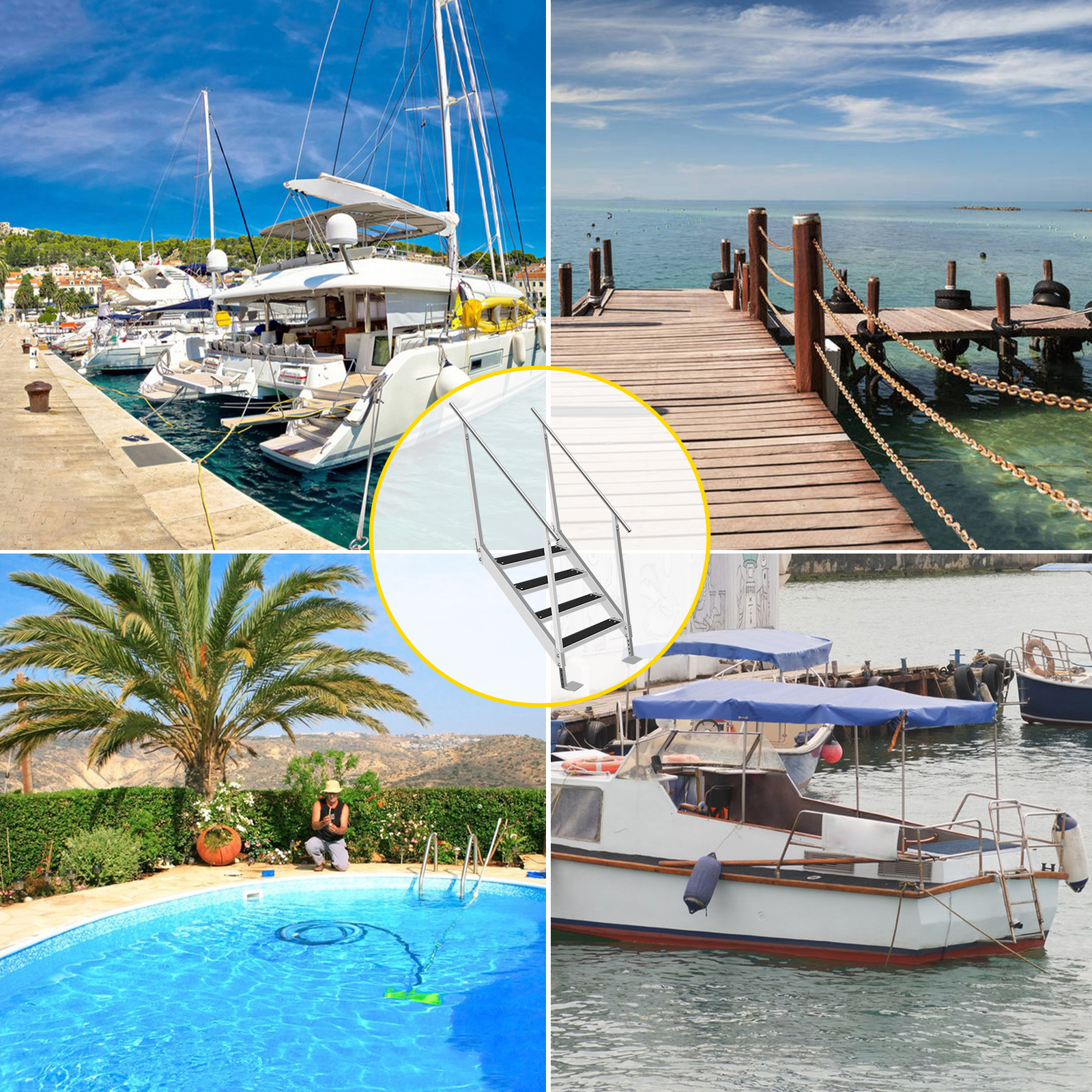 VEVOR 4 Steps Aluminum Dock Ladder, Boat Dock Ladder 558mm Wide Step