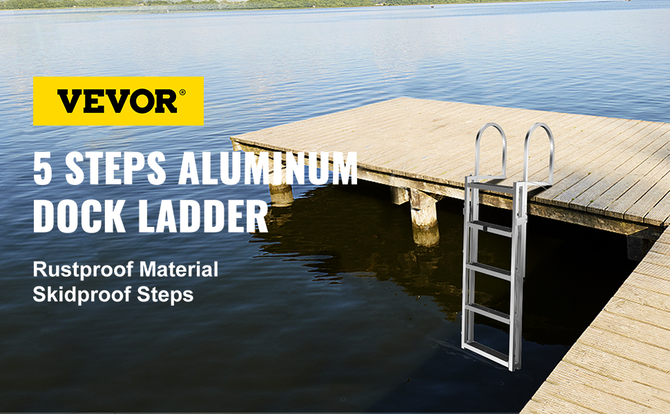 VEVOR Dock Ladder, Retractable 5 Steps, 350 lbs Load Capacity, Aluminum Alloy Pontoon Boat Ladder with 66.9''-78.9'' Adjustable