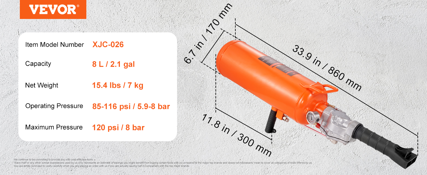 VEVOR Tire Bead Seater, 2.1 Gal/8 L Air Tire Bead Blaster, 120 PSI