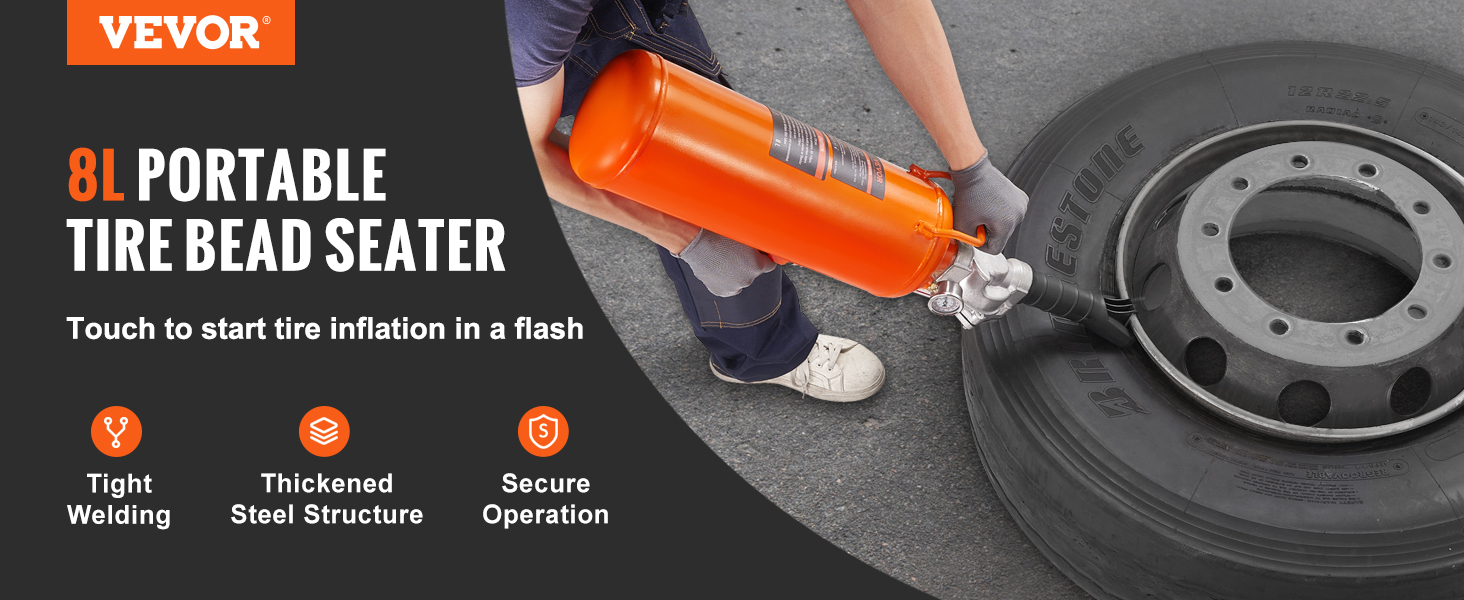 VEVOR Tire Bead Seater, 2.1 Gal/8 L Air Tire Bead Blaster, 120 PSI