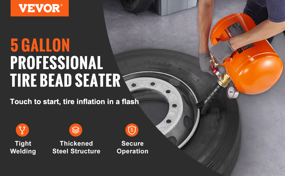 VEVOR Tire Bead Seater, 5 Gal/19L Air Tire Bead Blaster with Pressure Gauge & Handle, 145 PSI Seating Tool Inflator Tank, 85-116 PSI Operating Pressure for Car Truck ATV