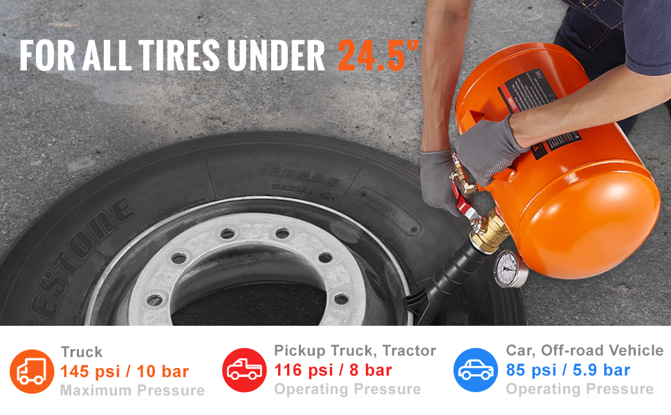 VEVOR Tire Bead Seater, 5 Gal/19L Air Tire Bead Blaster with Pressure Gauge & Handle, 145 PSI Seating Tool Inflator Tank, 85-116 PSI Operating Pressure for Car Truck ATV