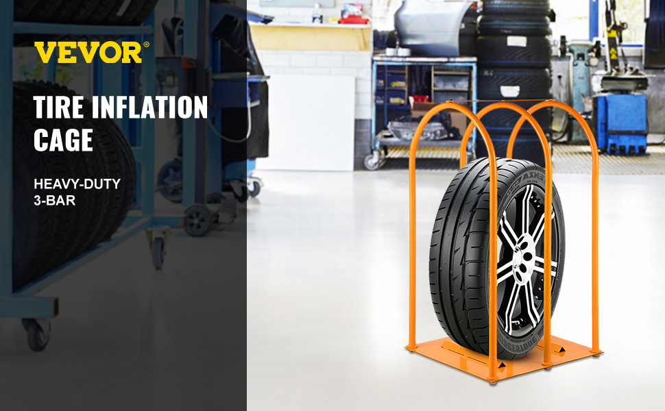 VEVOR Tire Inflation Cage 3Bar Tire Cage, Portable Tire Cage, Heavy