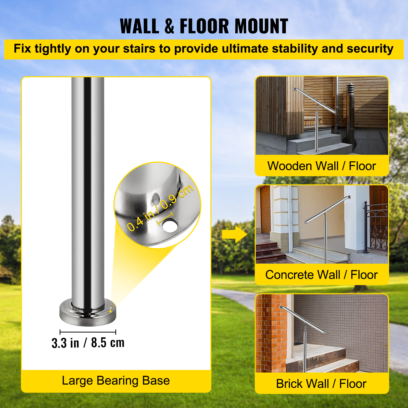 VEVOR Stair Handrail 1-3 Steps Railing Step Hand Rail Steel/ Metal for Porch - Picture 7 of 62
