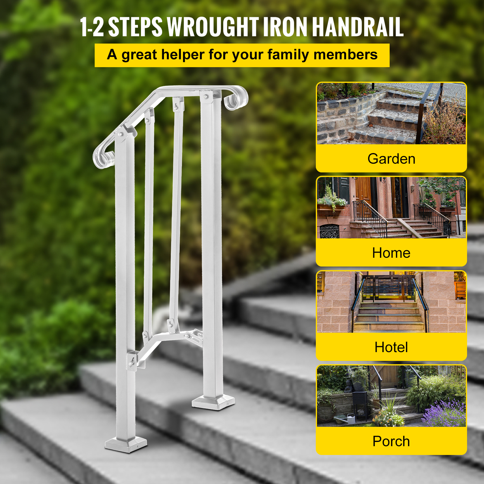 VEVOR Wrought Iron Handrail For 1 to 5 Steps Adjustable Safety Outdoor Handrail - Picture 112 of 134