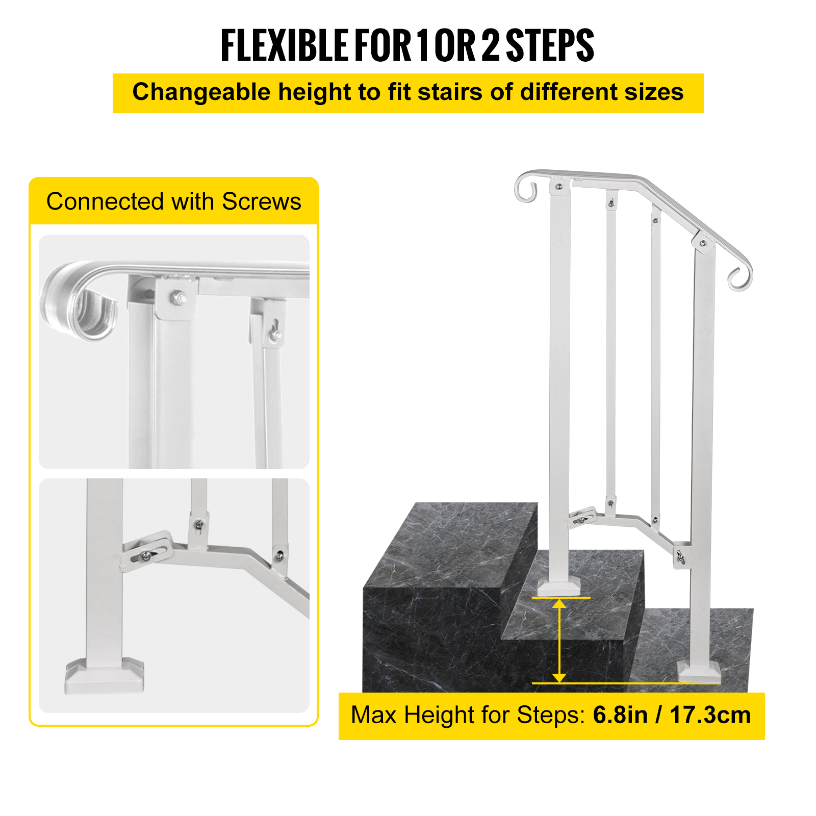 VEVOR Wrought Iron Handrail For 1 to 5 Steps Adjustable Safety Outdoor Handrail - Picture 113 of 134