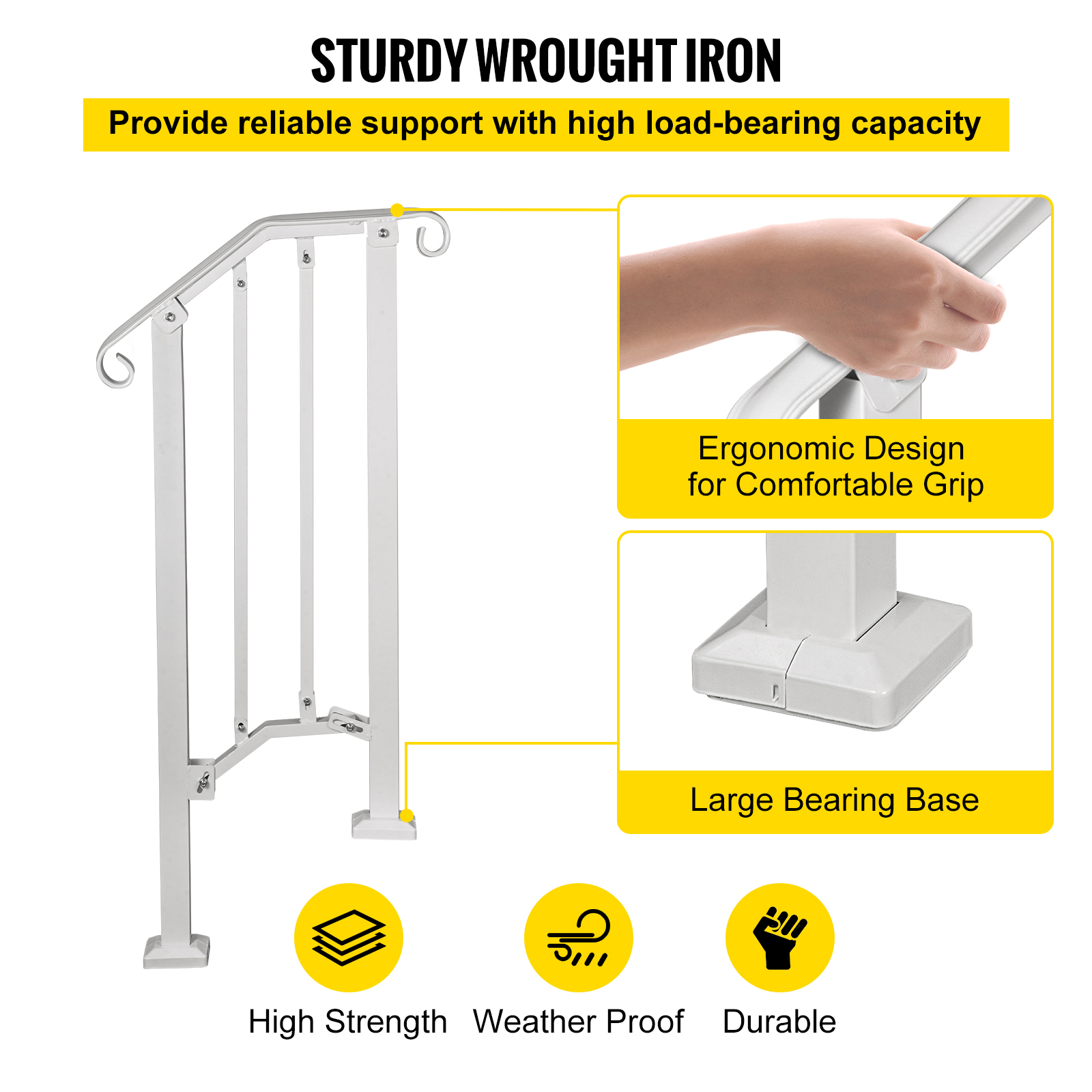VEVOR Wrought Iron Handrail For 1 to 5 Steps Adjustable Safety Outdoor Handrail - Picture 114 of 134