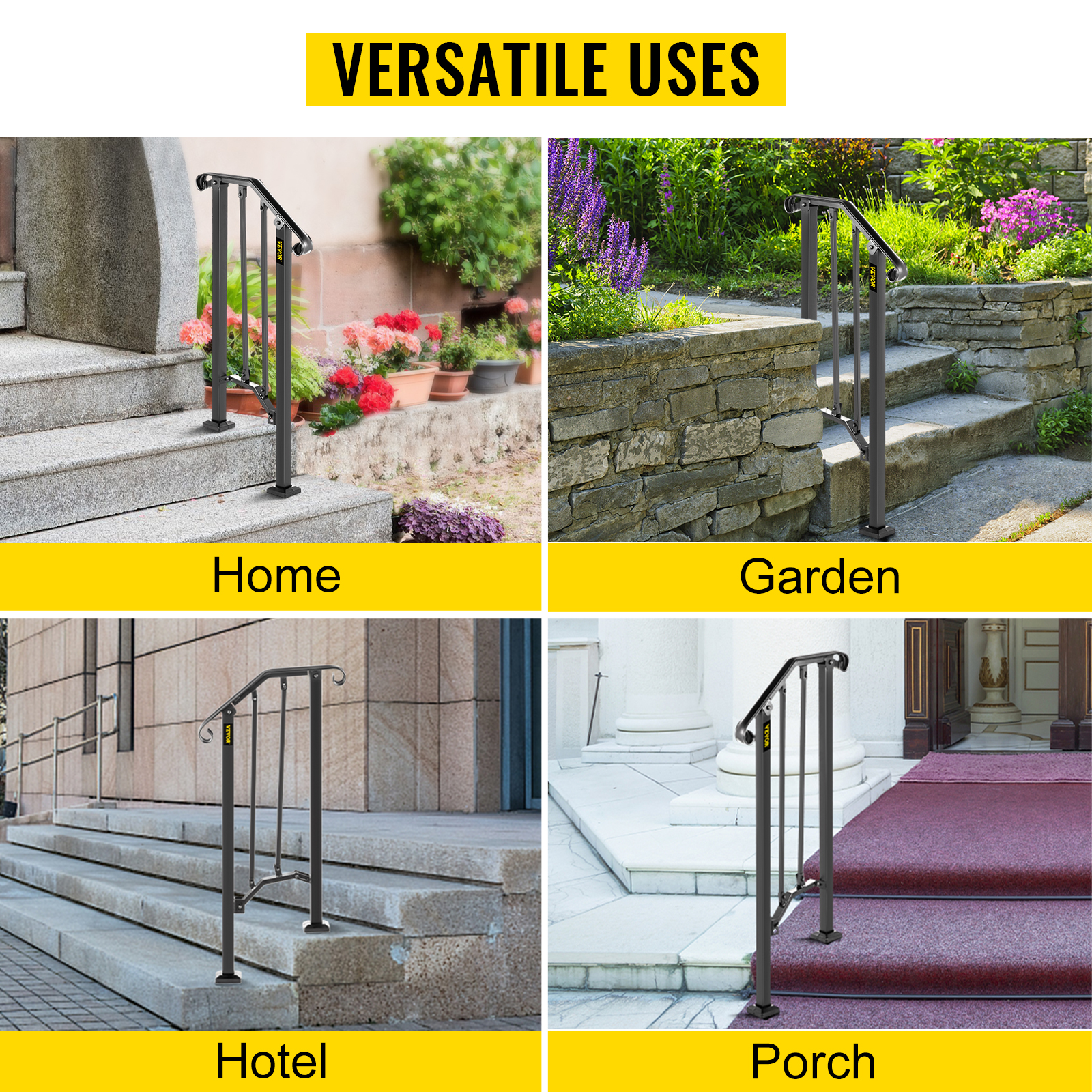 VEVOR Handrails for Outdoor Steps, Fit 1 or 2 Steps Outdoor Stair ...