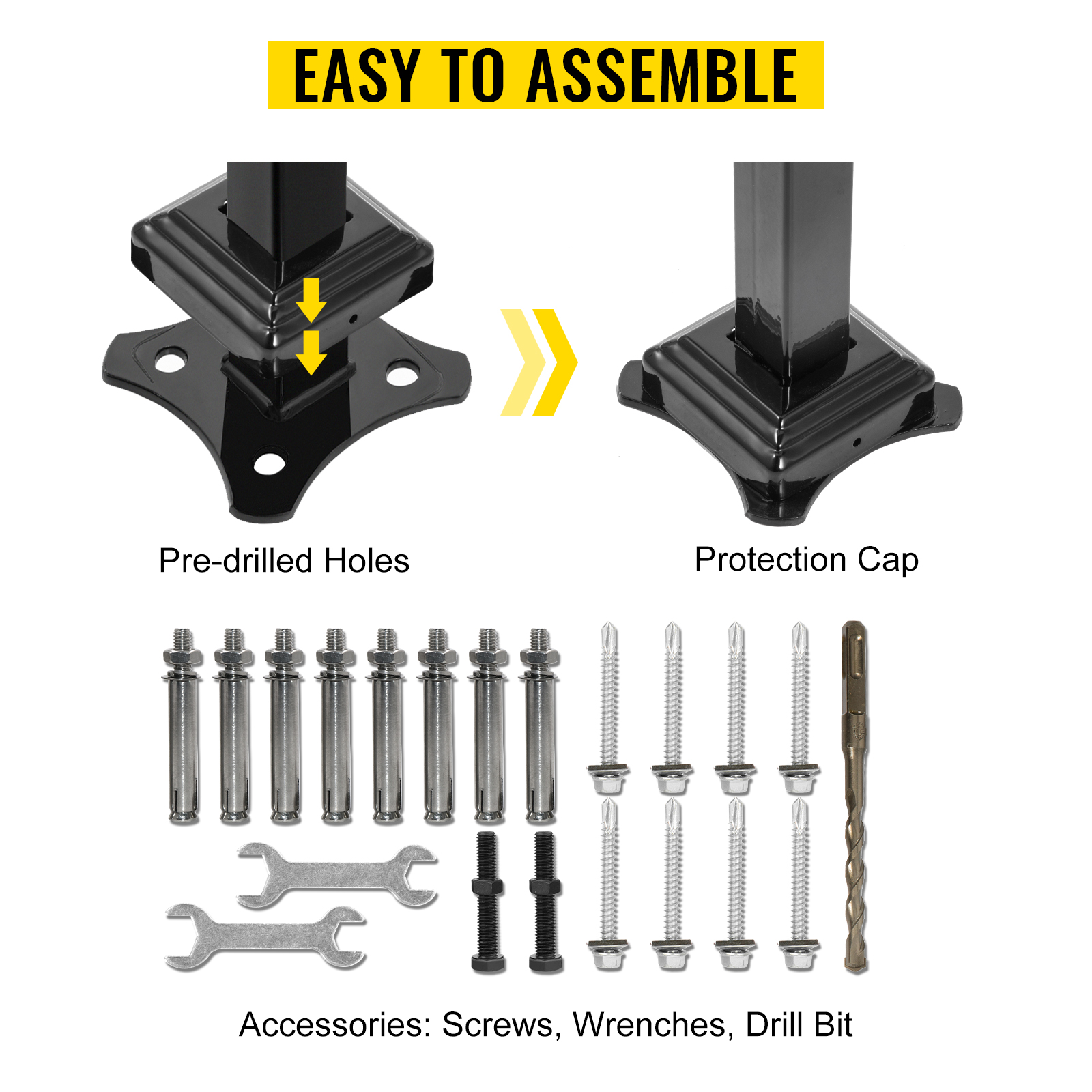 VEVOR Handrails for Outdoor Steps, Fit 1-3 Steps Outdoor Stair Railing, Wrought Iron Handrail, Adjustable Front Porch Hand Rail, Black Transitional Hand railings for Concrete Steps or Wooden Stairs 