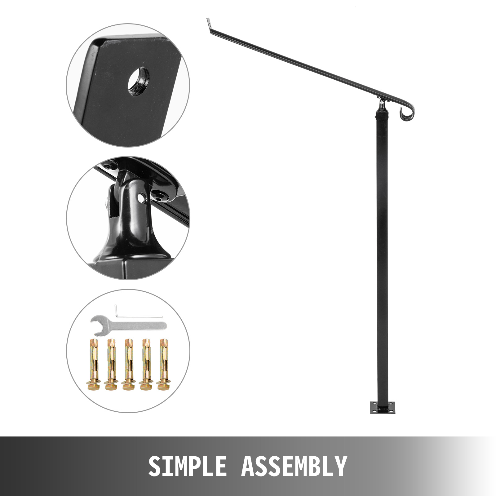 VEVOR Handrail Railings Wrought Iron for Steps 2 Steps Iron Handrails