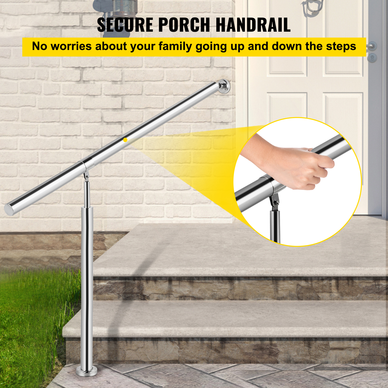 VEVOR Stair Handrail 1-3 Steps Railing Step Hand Rail Steel/ Metal for Porch - Picture 16 of 62