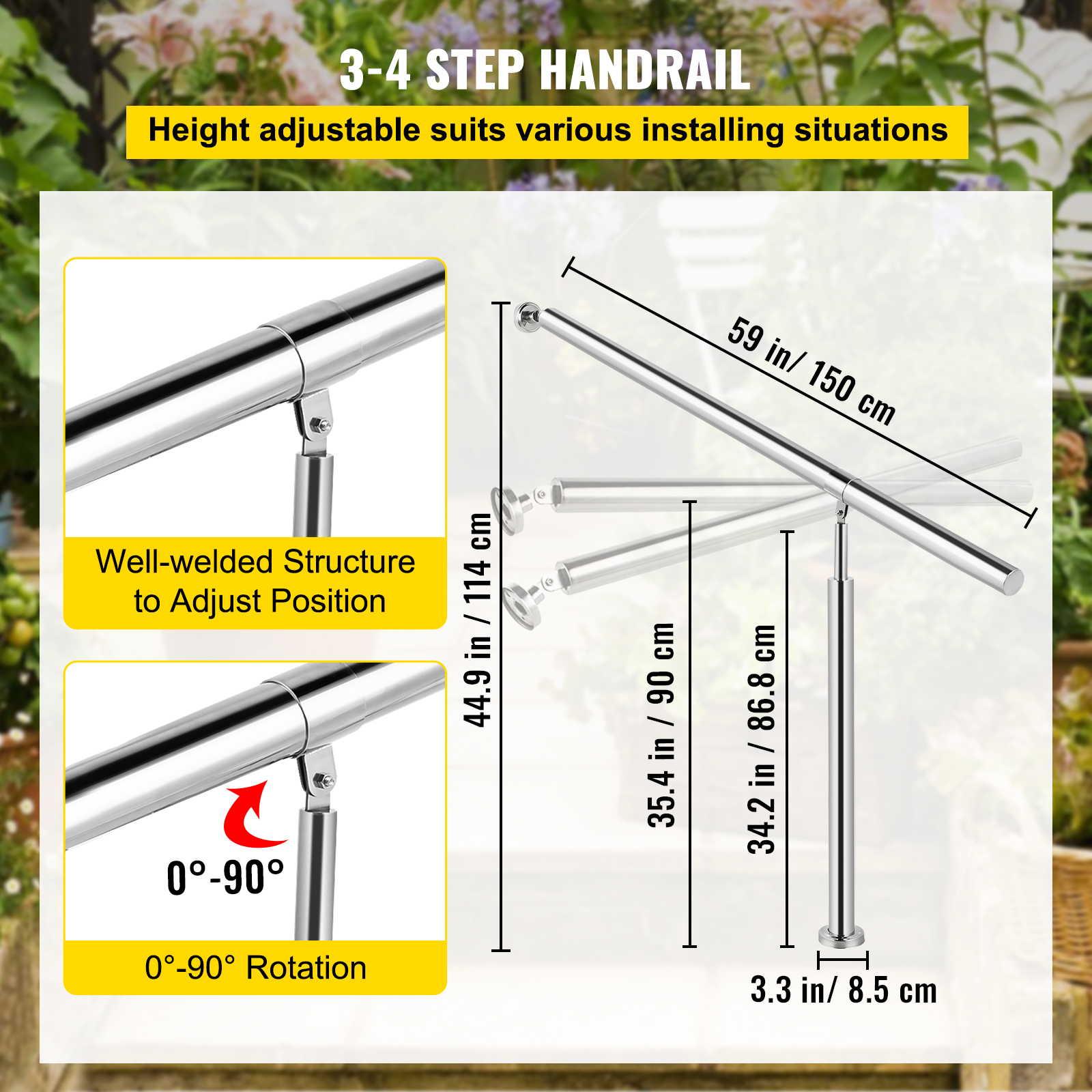 VEVOR Stair Handrail 1-3 Steps Railing Step Hand Rail Steel/ Metal for Porch - Picture 17 of 62