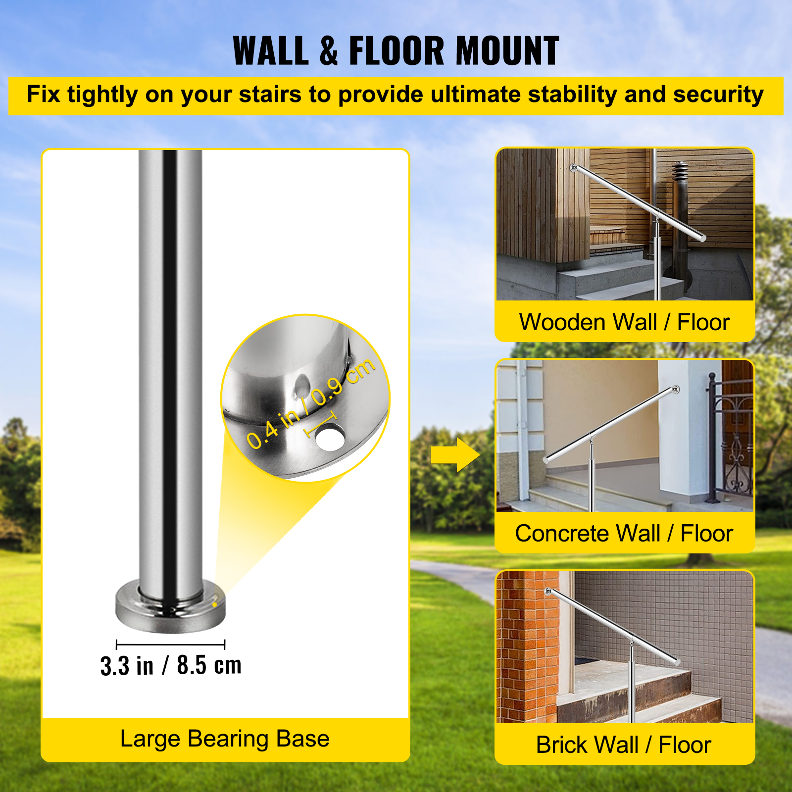 VEVOR Stair Handrail 1-3 Steps Railing Step Hand Rail Steel/ Metal for Porch - Picture 19 of 62