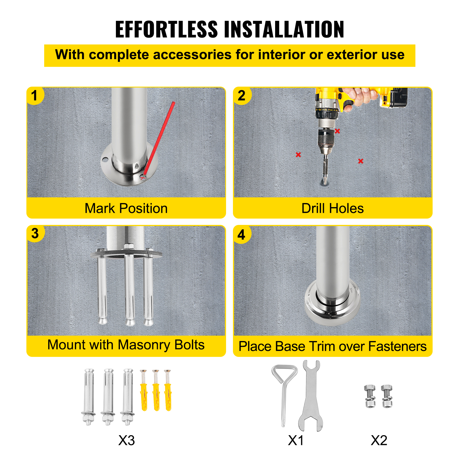 VEVOR Stair Handrail 1-3 Steps Railing Step Hand Rail Steel/ Metal for Porch - Picture 20 of 62