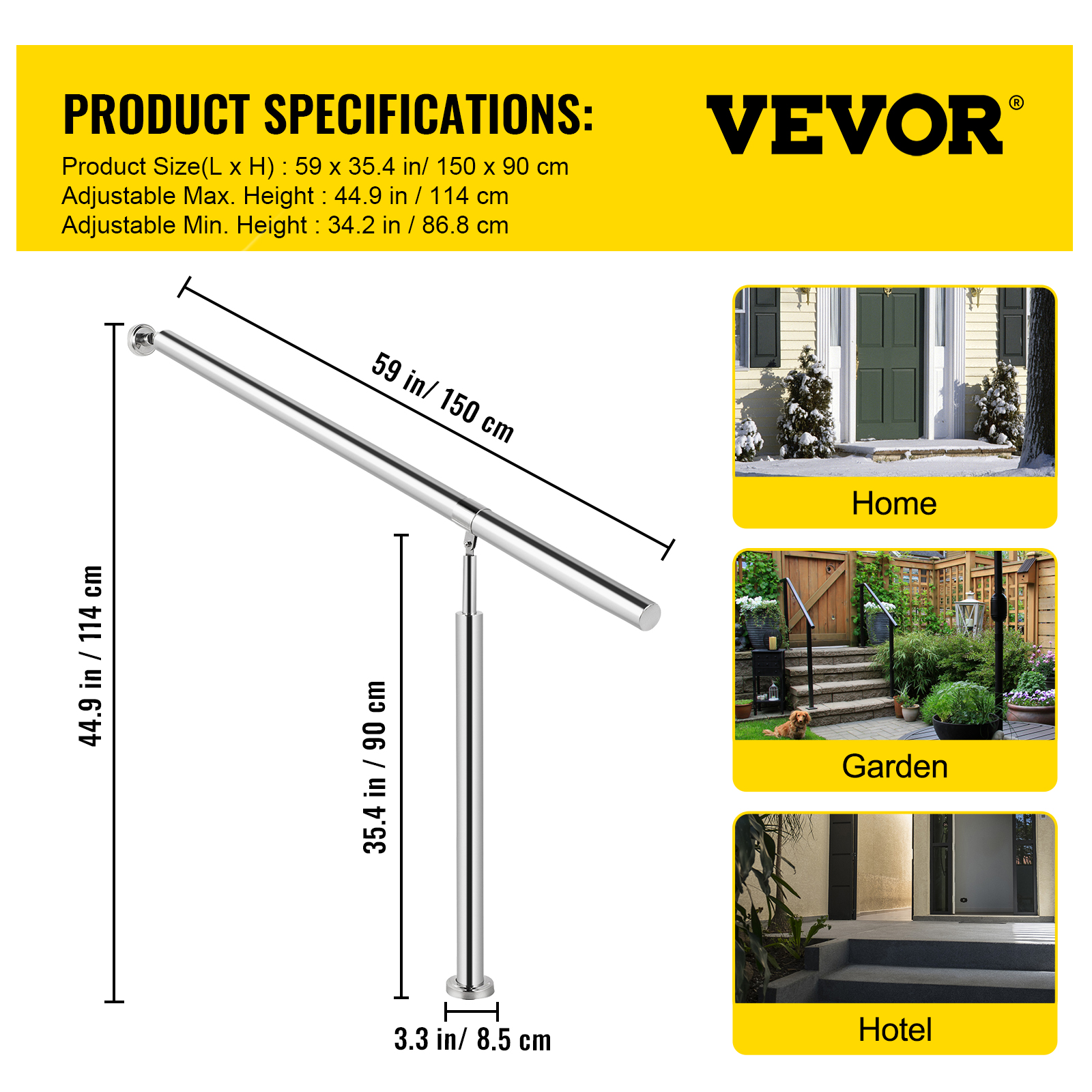 VEVOR Stair Handrail 1-3 Steps Railing Step Hand Rail Steel/ Metal for Porch - Picture 21 of 62