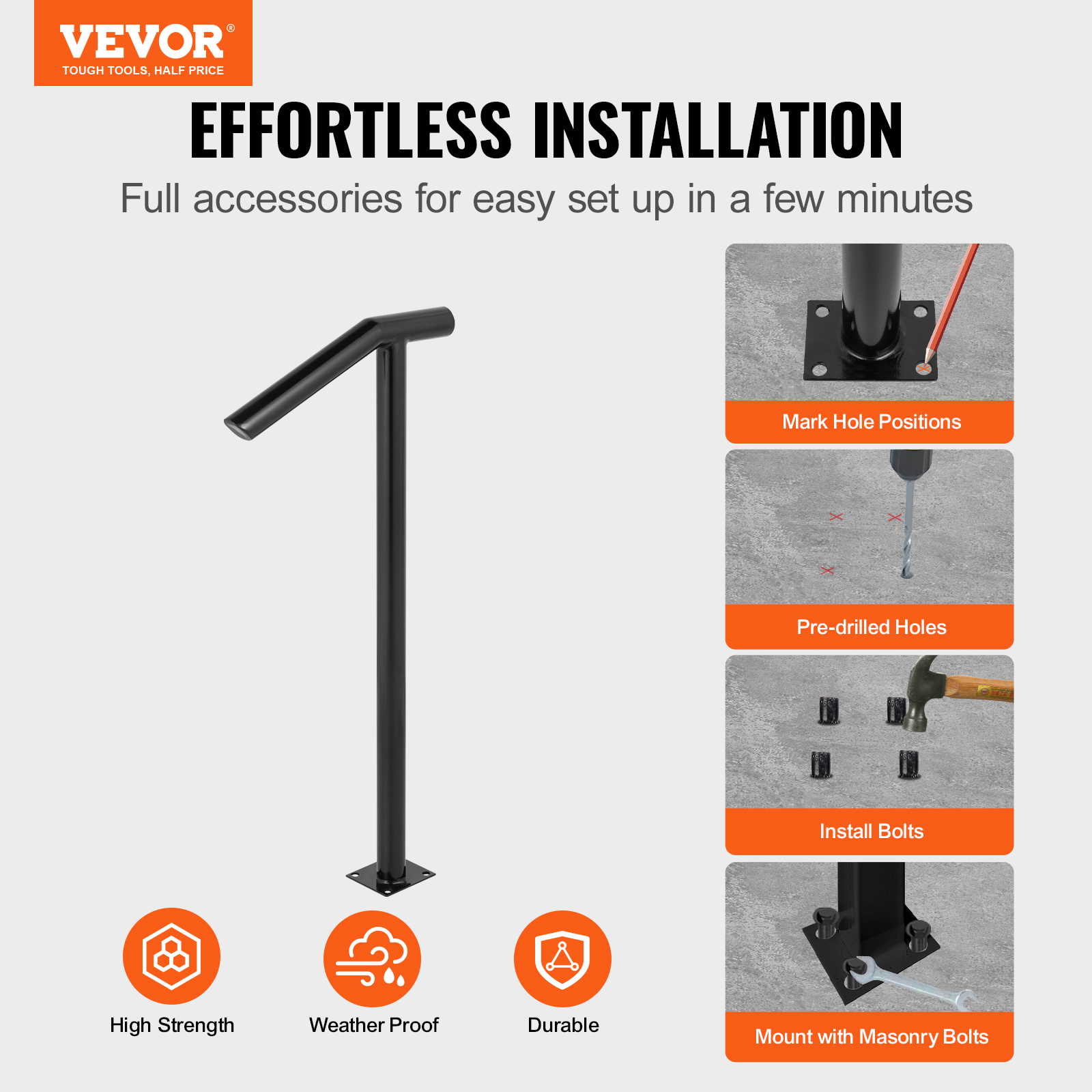 VEVOR Stair Handrail 1-3 Steps Railing Step Hand Rail Steel/ Metal for Porch - Picture 28 of 62