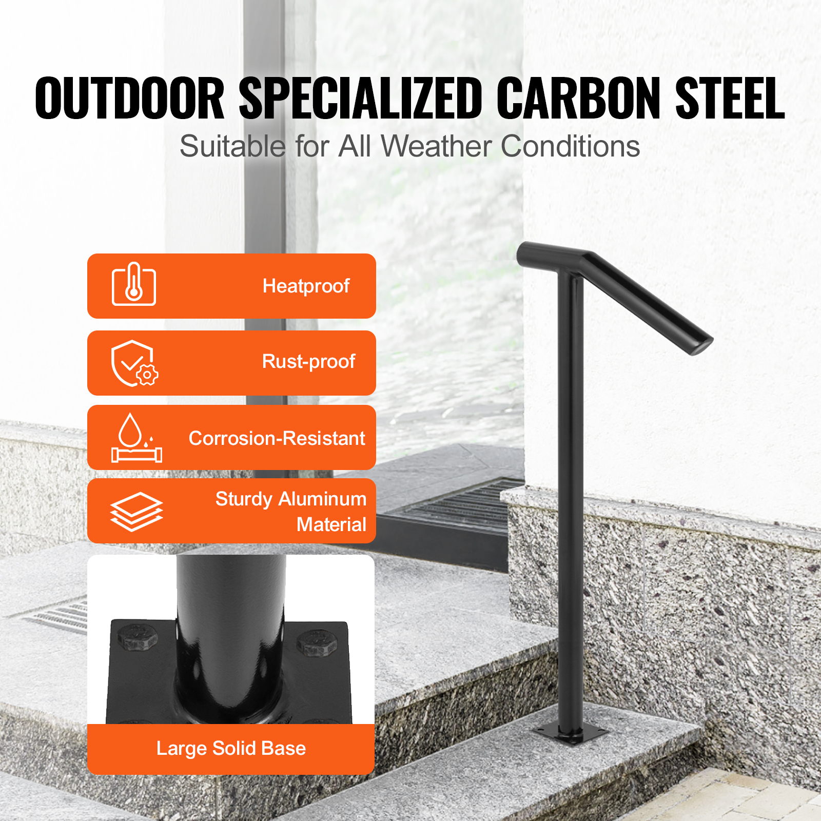 VEVOR Stair Handrail 1-3 Steps Railing Step Hand Rail Steel/ Metal for Porch - Picture 29 of 62