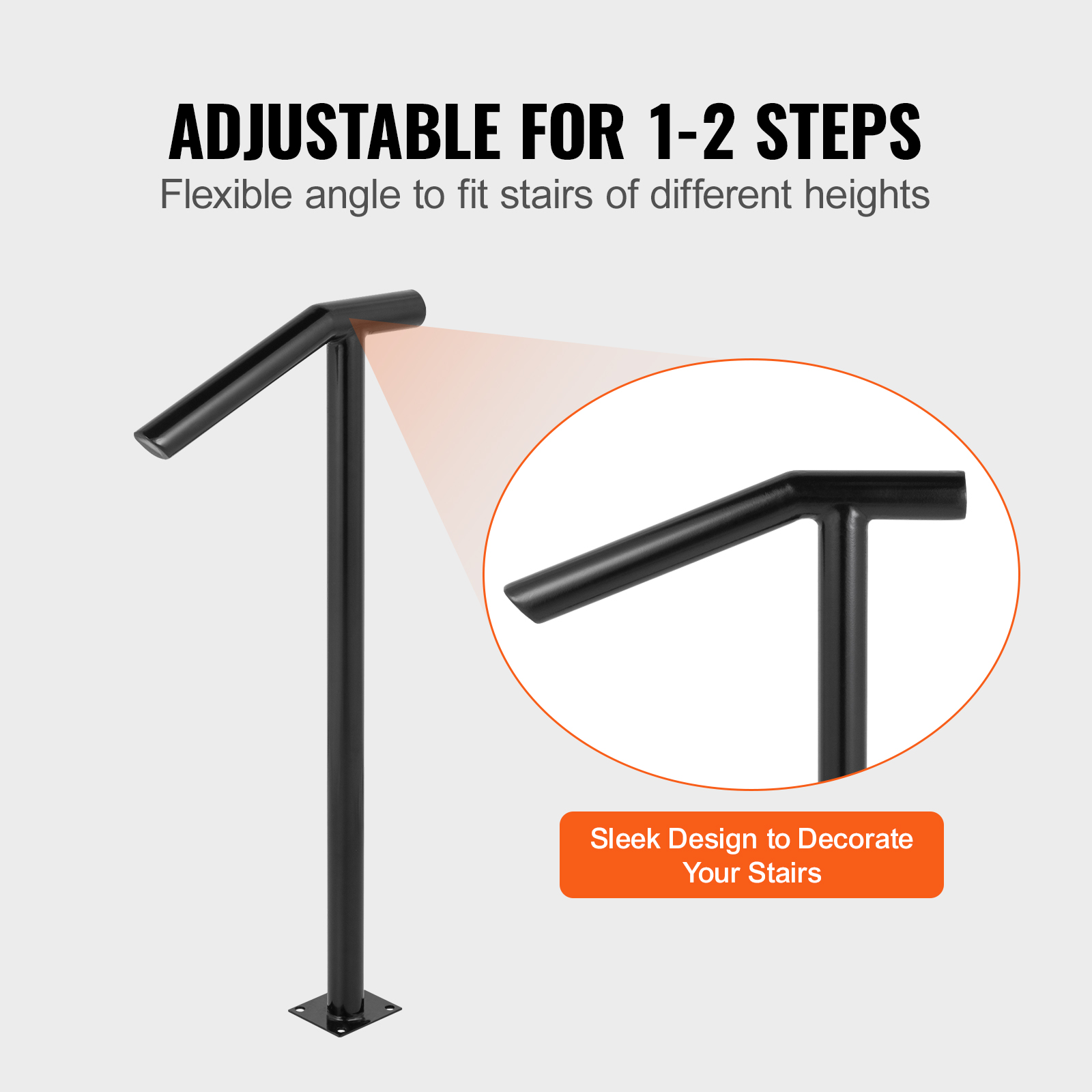 VEVOR Stair Handrail 1-3 Steps Railing Step Hand Rail Steel/ Metal for Porch - Picture 30 of 62