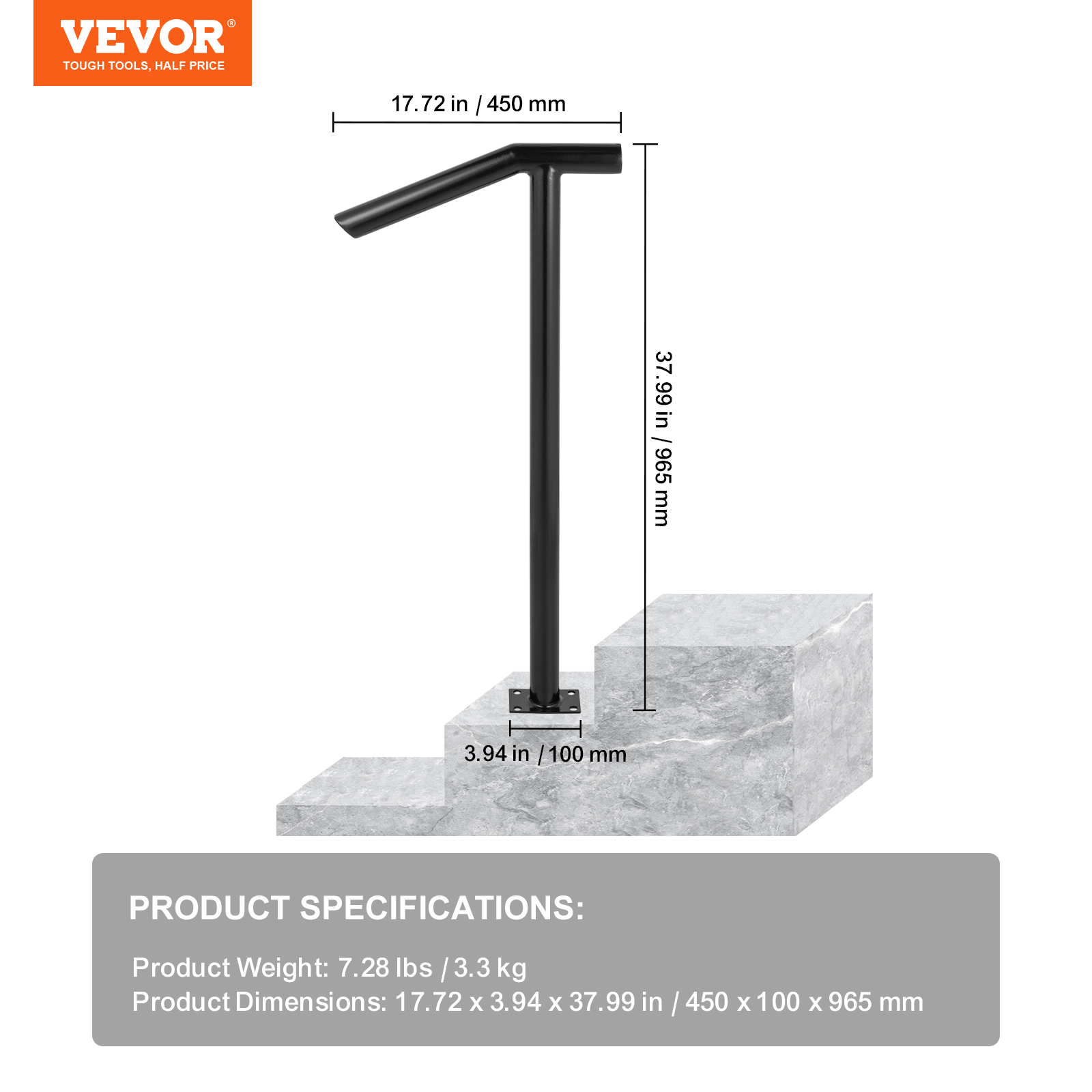 VEVOR Stair Handrail 1-3 Steps Railing Step Hand Rail Steel/ Metal for Porch - Picture 33 of 62