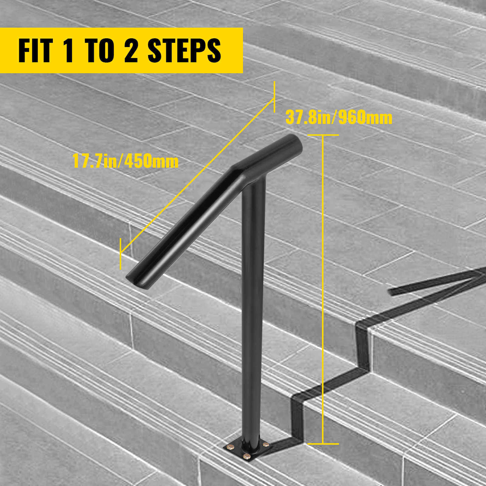 VEVOR Handlauf 95CM Höhe Schmiedeeisenhandlauf Belastbarkeit 91KG Rundrohr,  Eingangsgeländer Formschön Schwarz Zwei-Treppen Treppengeländer Edelstahl  Geländer für Außentreppen