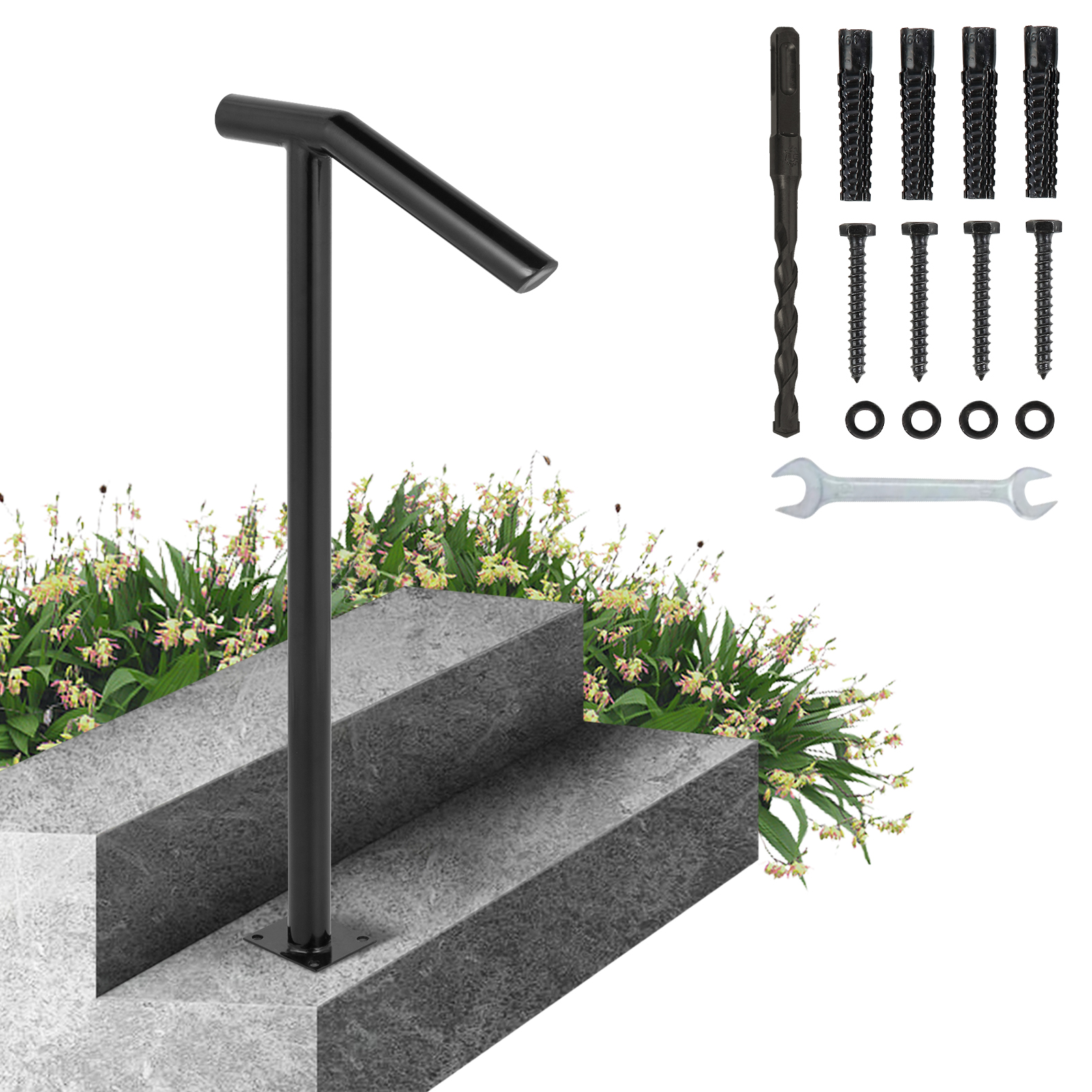 VEVOR Stair Handrail 1-3 Steps Railing Step Hand Rail Steel/ Metal for Porch - Picture 35 of 62