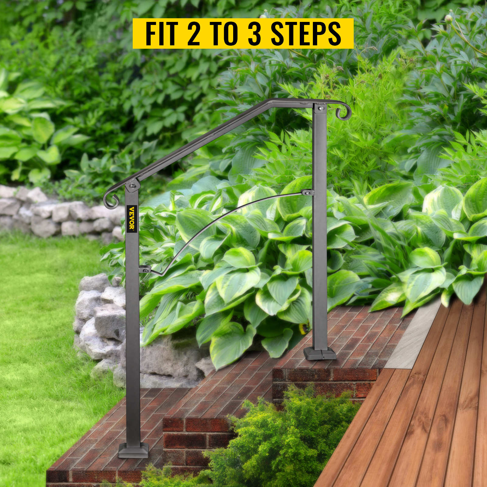 VEVOR Handrail Arch 2 Fits 2 Or 3 Steps Matte Black Stair Rail Wrought