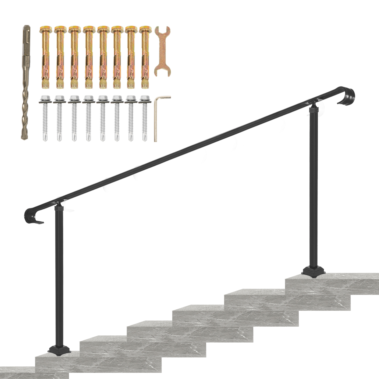 VEVOR Vevor Wrought Iron Handrail Stair Railing Fit 4 To 6 Steps Adjustable Hand Rail VEVOR EU
