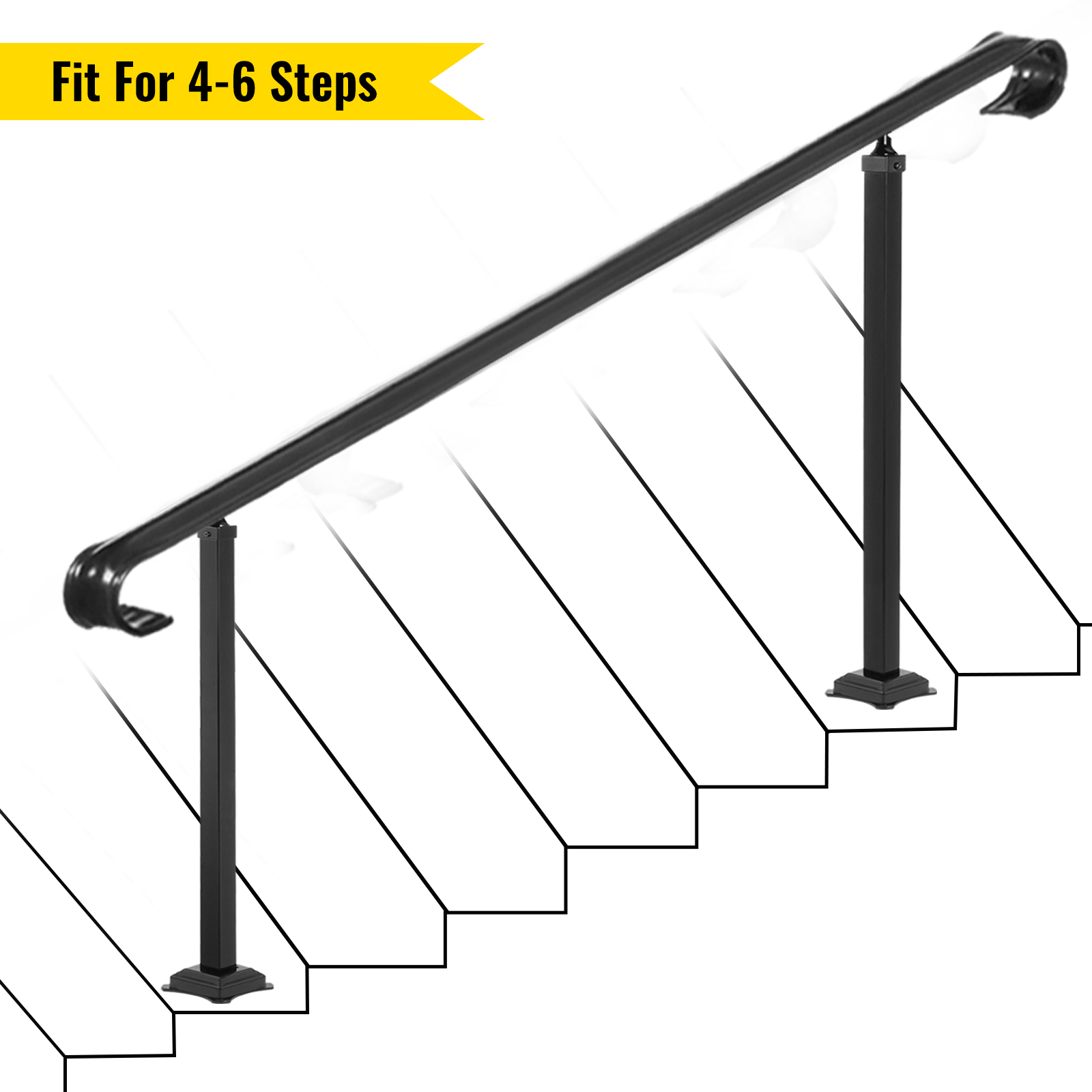VEVOR Vevor Wrought Iron Handrail Stair Railing Fit 4 To 6 Steps Adjustable Hand Rail VEVOR EU