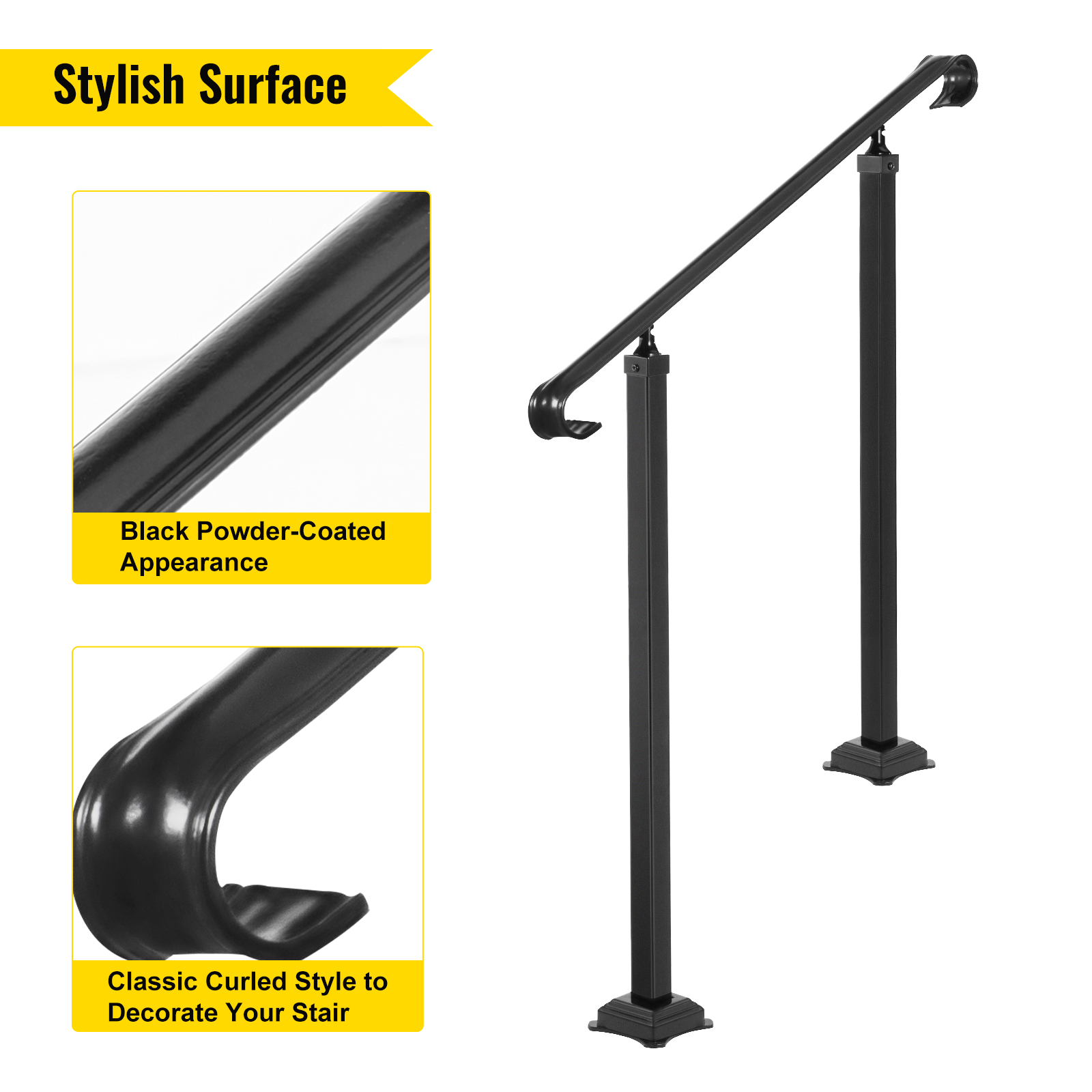 Vevor Wrought Iron Handrail Stair Railing Fit 4 To 6 Steps Adjustable