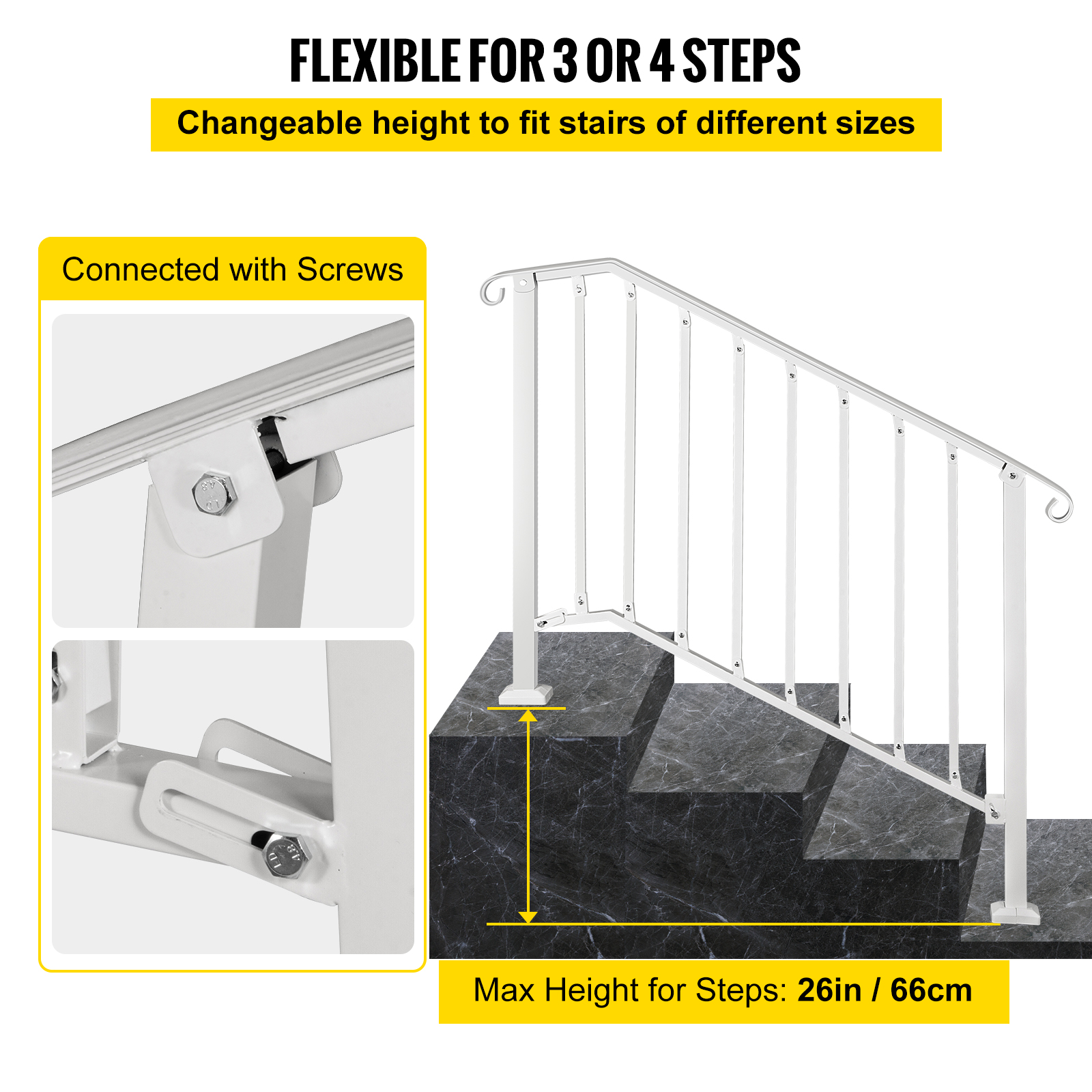 VEVOR Wrought Iron Handrail For 1 to 5 Steps Adjustable Safety Outdoor Handrail - Picture 125 of 134