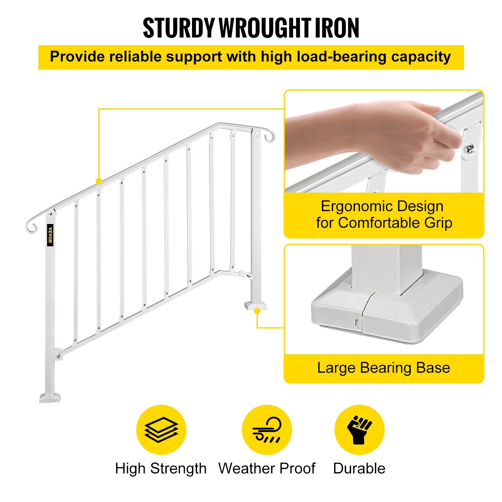 VEVOR Wrought Iron Handrail For 1 to 5 Steps Adjustable Safety Outdoor Handrail - Picture 126 of 134